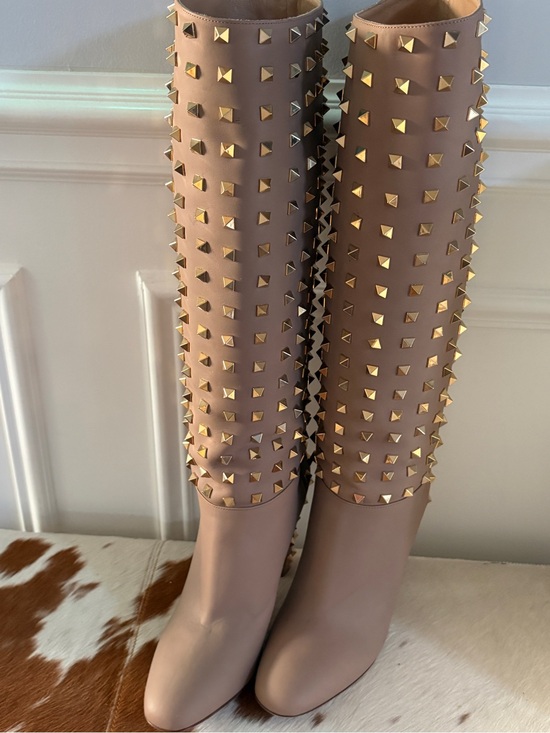 Valentino Shoes - Valentino Tan and Gold-Stud Boots